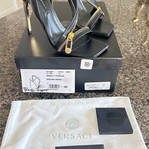Versace Black and Gold Zipper Sandals